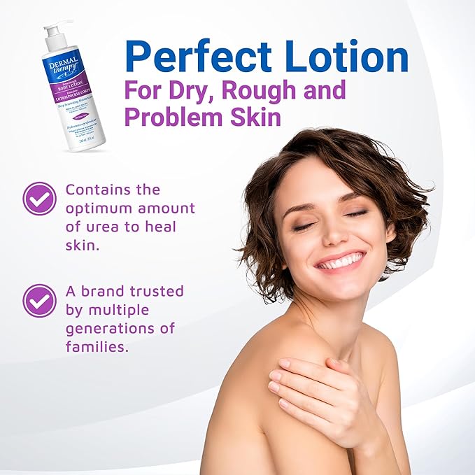 Dermal Therapy Extra Strength 5% AHA 10% Urea Body Lotion - Healing for Extremely Dry, Cracked Skin - Fragrance-Free - Sensitive Skin, Diabetes & Medication-Induced Dryness - 8 fl oz / 240 ml-GlimoraGlow