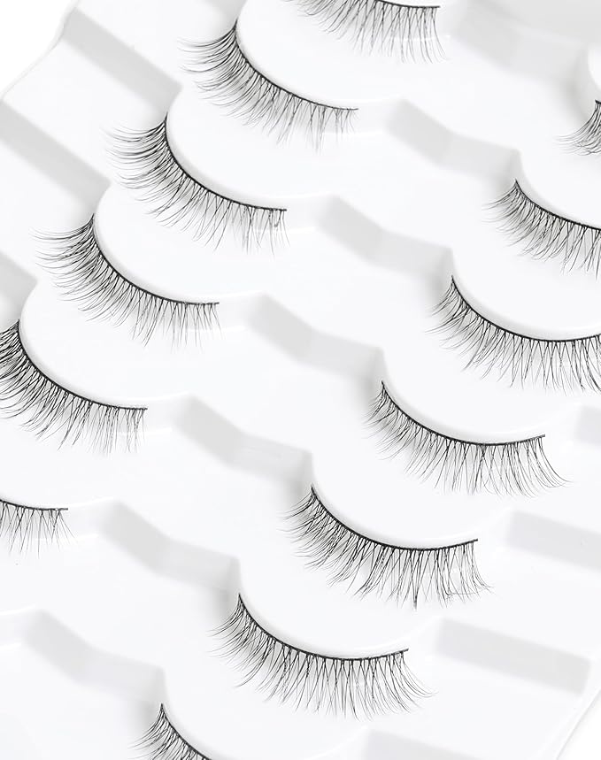 Onlyall Natural Lashes Wispy Lashes Natural Look False Eyelashes Natural Flared Eyelashes False Eye Lashes Soft Fluffy Lashes 7 Pairs DK32, Black-GlimoraGlow