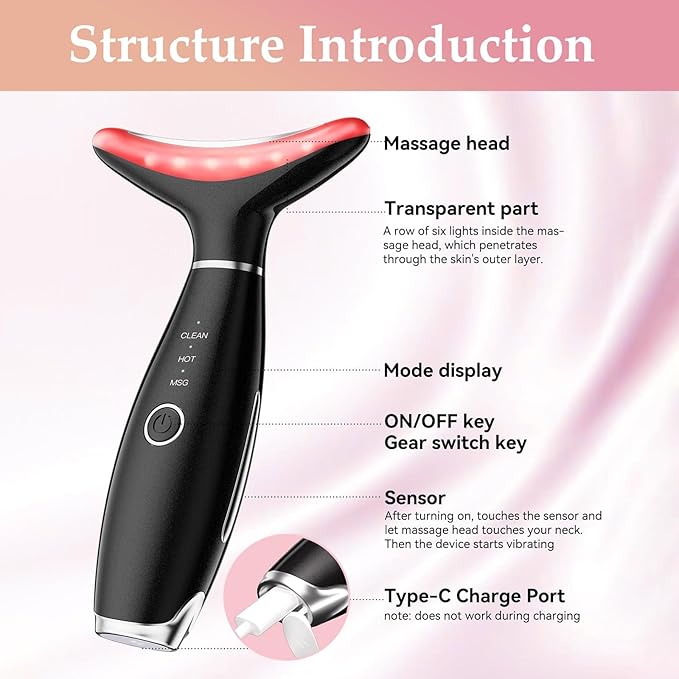 7 Colors Facial and Neck Massager,Lymphatic Contour Face Massager for Womens Skin Care- Rejuvenation- Lifting- Toning- Glow Boost-Tightening and Smooth (Black)-GlimoraGlow