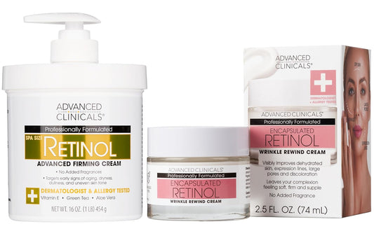 Advanced Clinicals Retinol Body Cream + Encapsulated Retinol Face Moisturizer 2pc Skincare Set For Women & Men To Reduce Appearance Of Wrinkles + Fine Lines & The Look Of Crepey Skin, 2pc Set-GlimoraGlow