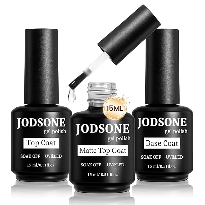 JODSONE 3 Bottles of Top Coat Matte Top Coat Base Coat Set Soak off Salon Use Home DIY Nail Gel-GlimoraGlow