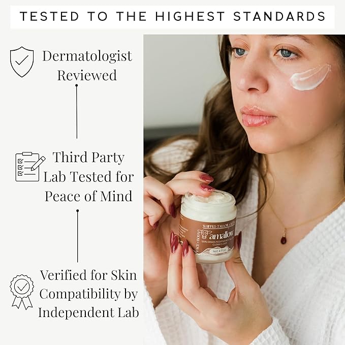 Amallow 100% Grass Fed Beef Tallow for Skin Care - Face + Body - Whipped Moisturizer - Natural Lotion, 4 FL. oz. (Clean Cloud)-GlimoraGlow