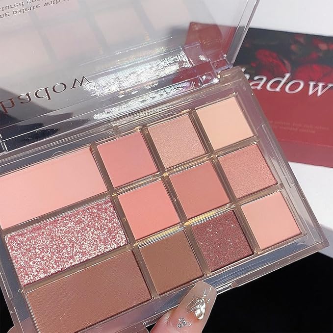 12 Girds Colorful Matte Shimmer Eyeshadow Palette for Eye Makeup,High Pigmented Eye Shadow Primers Powder Palet de sombras de ojos 12-B-GlimoraGlow