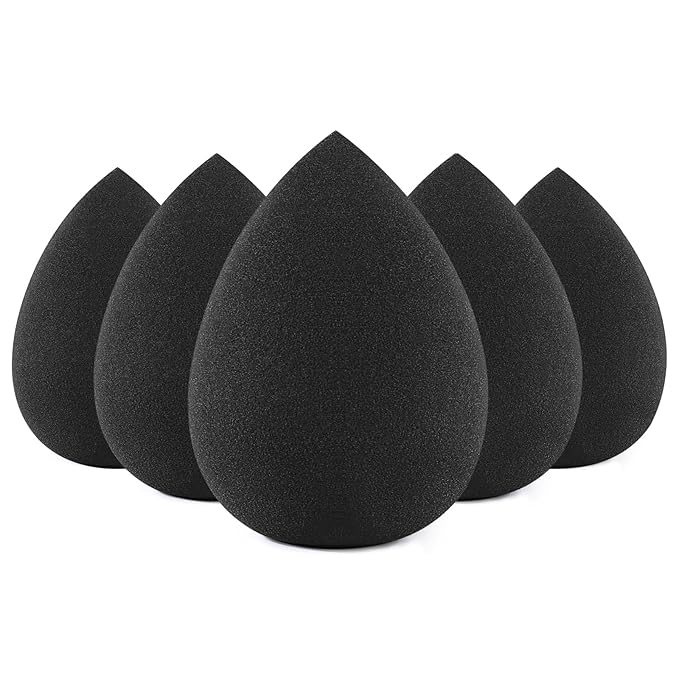BEAKEY Makeup Sponge Set, 5 Pcs Foundation Blending Sponge, Beauty Sponges Flawless for Liquid, Cream, and Powder, Latex-Free and Vegan Boun Boun Sponges, Makeup Sponges Black-GlimoraGlow