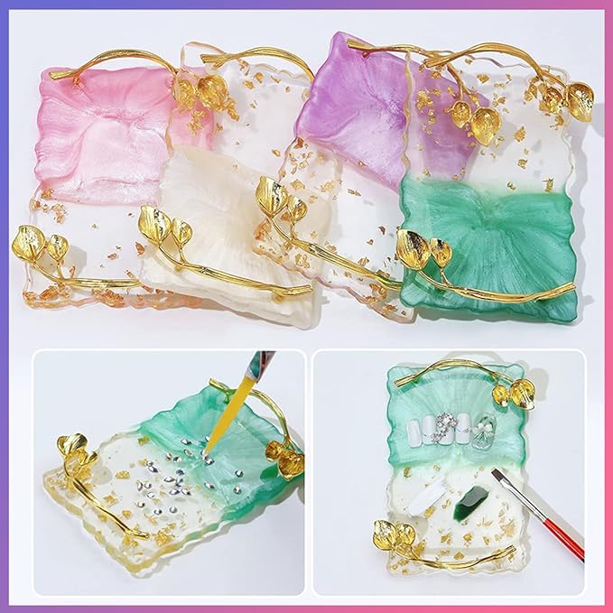 2023 Retro Nail Art Palette, Nail Painting Mixed Color Palette with Leaves Handle, Nail Holder Gel Color Makeup Display Board Pallet (Purple)-GlimoraGlow