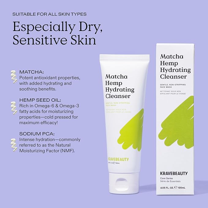 KraveBeauty Double Cleanse Duo, Makeup Re-Wined + Matcha Hemp Cleanser, Gentle Makeup Remover & Hydrating Cleanser, Hydrates and Preps Skin, Vegan & Cruelty Free, 3.38 fl oz 4.05 fl oz-GlimoraGlow