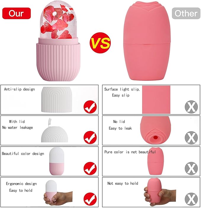 XHJRI Ice Face Roller Massager,Ice Cube Roller for Face, Eyes and Neck Naturally Conditioning and Skin Care,De-Puff Eye Bags,Reduce Migraine Pain,Reusable Massage Silicone Ice Mold (Pink White)-GlimoraGlow