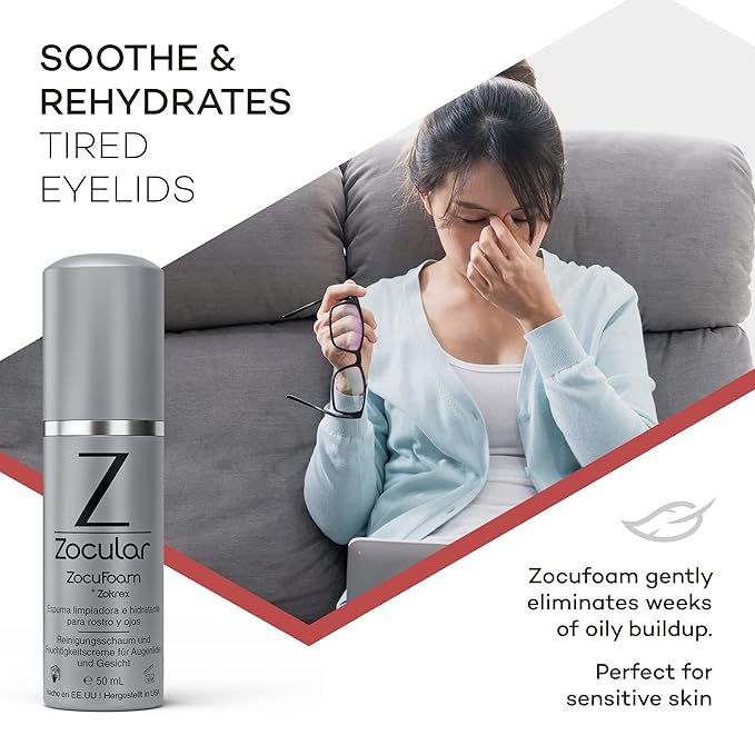 ZocuFoam Eyelid Cleanser - Foaming Eyelid Scrub - Natural pH Balanced Solution - 1.7 FL OZ (50mL)-GlimoraGlow