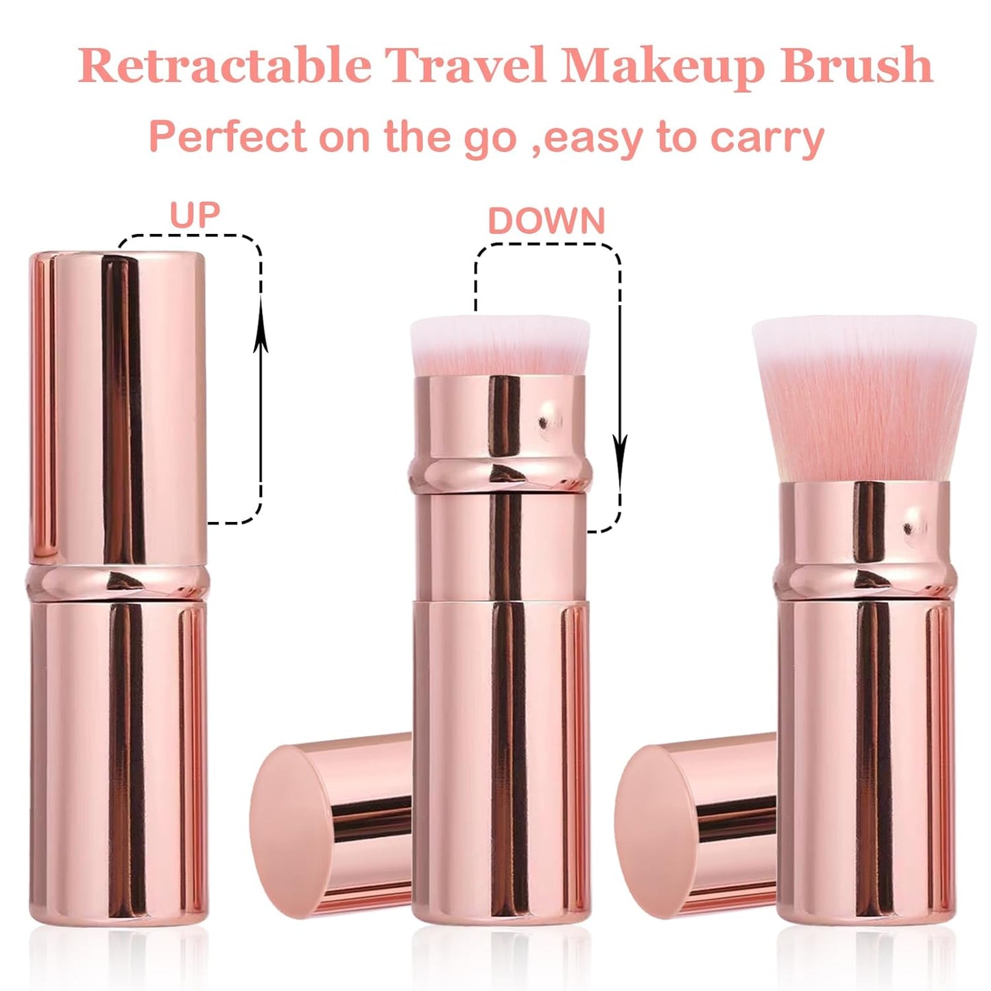 Makeup Brush 2 Pack, Retractable Travel Kabuki Powder Foundation Makeup Brush Face Blush Brushes for Blending Liquid, Blush, Bronzer, Buffing, Sunscreen,Flawless Cosmetics-GlimoraGlow