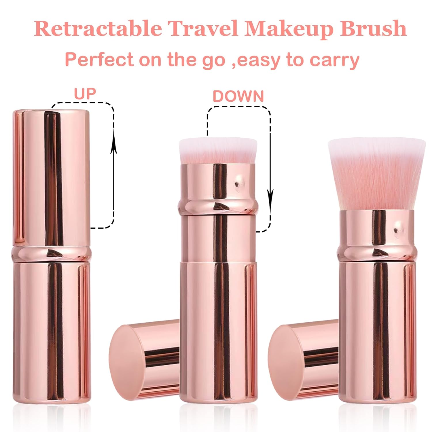 Makeup Brush 2 Pack, Retractable Travel Kabuki Powder Foundation Makeup Brush Face Blush Brushes for Blending Liquid, Blush, Bronzer, Buffing, Sunscreen,Flawless Cosmetics-GlimoraGlow