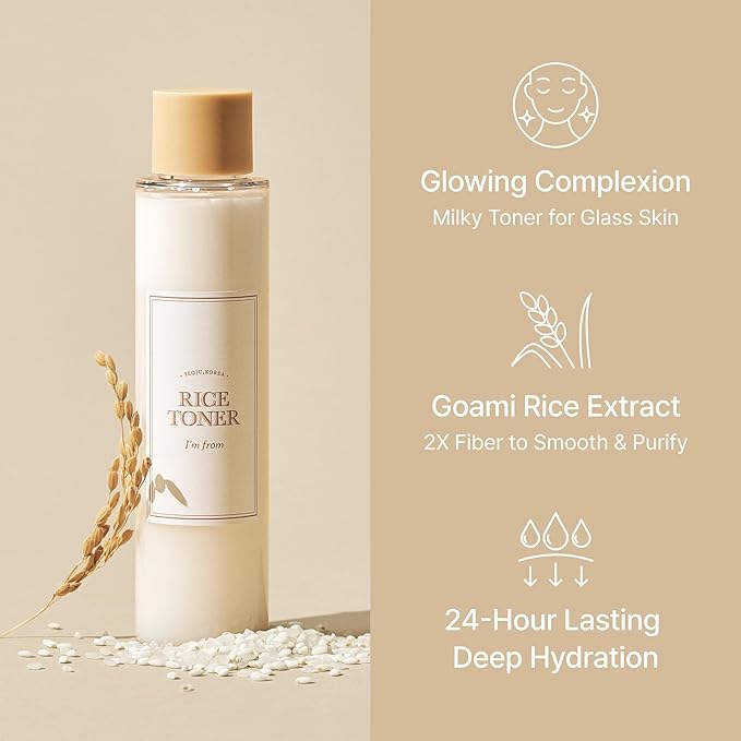 I'm from Rice Toner for Sensitive Skin, Rice Extract from Korea, Glow Essence with Niacinamide, Hydrating, Vegan, Alcohol Free, Fragrance Free, Peta Approved, K Beauty Toner, 5.07 Fl Oz-GlimoraGlow