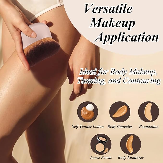 75MM Extra Large Self Tanner Kabuki Makeup Brush – Ultra Soft Dense Vegan Bristles for Body Makeup, Bronzer & Foundation–Applies Tanning Mousse, Lotion & Self Tanner–Khaki, Wet & Dry-GlimoraGlow