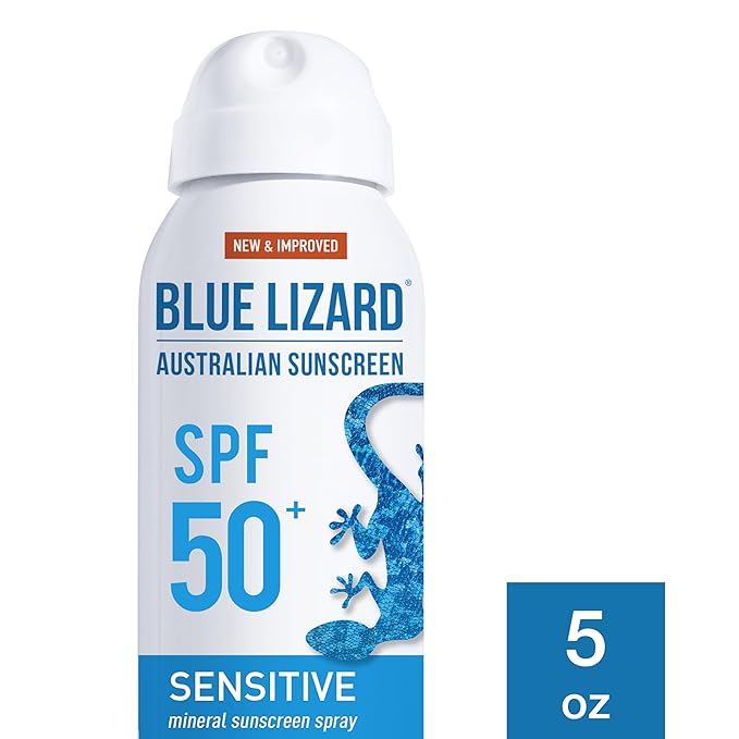 Blue Lizard Sensitive Mineral Sunscreen Spray SPF 50+, Dermatologist-Recommended Brand, Broad-Spectrum UVA/UVB Protection, Water-Resistant, Zinc Oxide Formula, 5 fl oz (Pack of 2)-GlimoraGlow