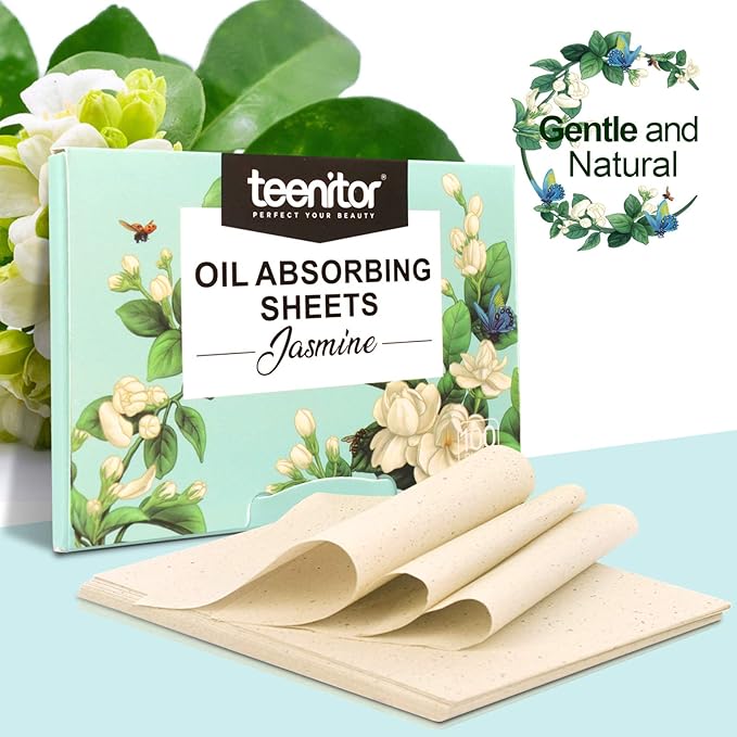 Teenitor Oil Blotting Papers for Face, 100 Sheets Jasmine Oil Blotting Sheets for Oily Skin, Oil Control Film Oil Absorbing Sheets for Face Men Women, Oil Absorbent Pads-GlimoraGlow