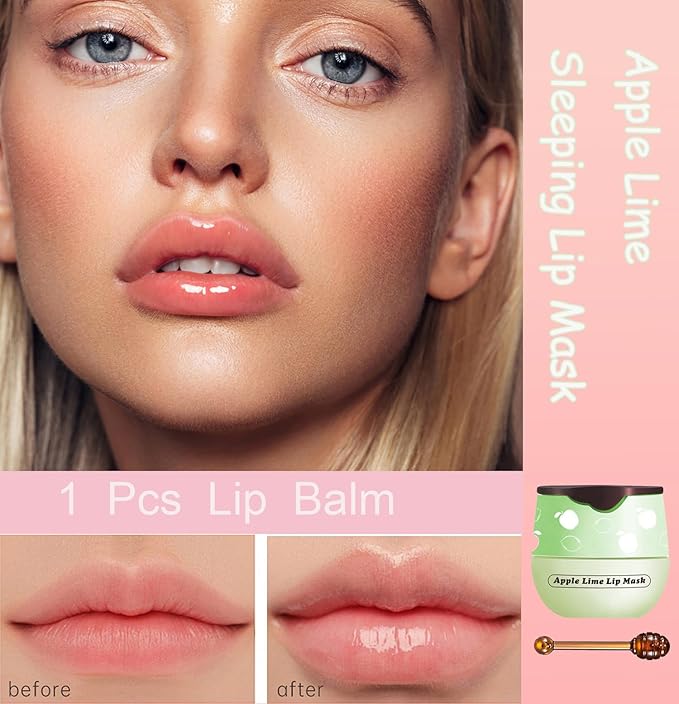 1 PCS Bee Lip Balm Honey Pot, Exfoliating Apple Bee Lip Balm Sleeping Lip Mask Overnight with Sticks, Honey Pot Lip Balm Prevention Dry Hydrating and Crack Lip Scrubs-GlimoraGlow