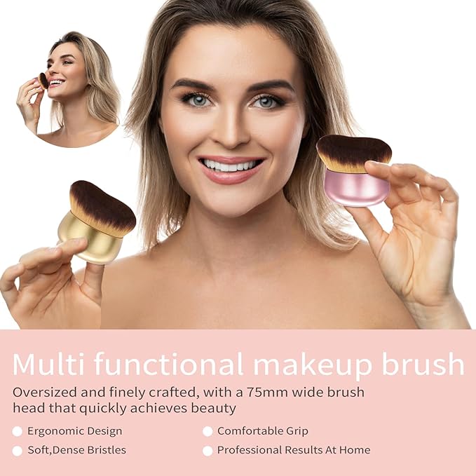 Extra Large Body Makeup Brush For Self Tanner,Leg Makeup &Bronzer Blend,75 mm Wide-headed Kabuki Brush Provides More Even& Pretty Application, Sunscreen Face&Back Makeup Brush,Wet&Dry Use-Matte (Pink)-GlimoraGlow