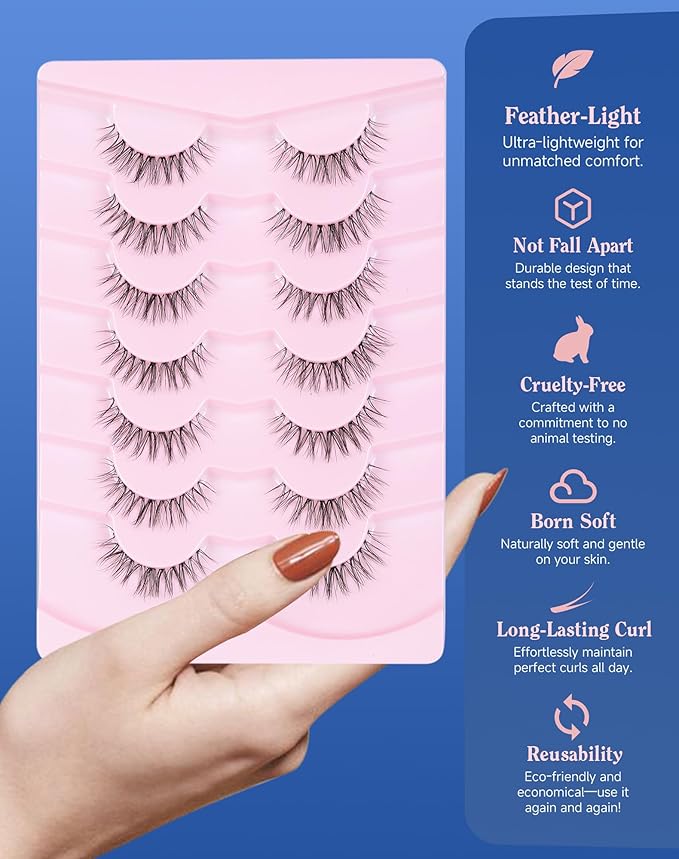 Lashes Wispy Short Eyelashes Natural Look False Eyelashes Strip Eye Lash Soft Lashes Fluffy Pack 7 Pairs Everyday Lash SF-03-GlimoraGlow