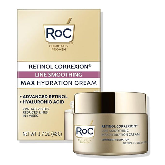 RoC Retinol Correxion Max Daily Hydration Anti-Aging Face Moisturizer with Hyaluronic Acid, Oil Free Skin Care Cream for Fine Lines, Dark Spots, Post-Acne Scars, Retinol Moisturizer, 1.7 Ounces-GlimoraGlow