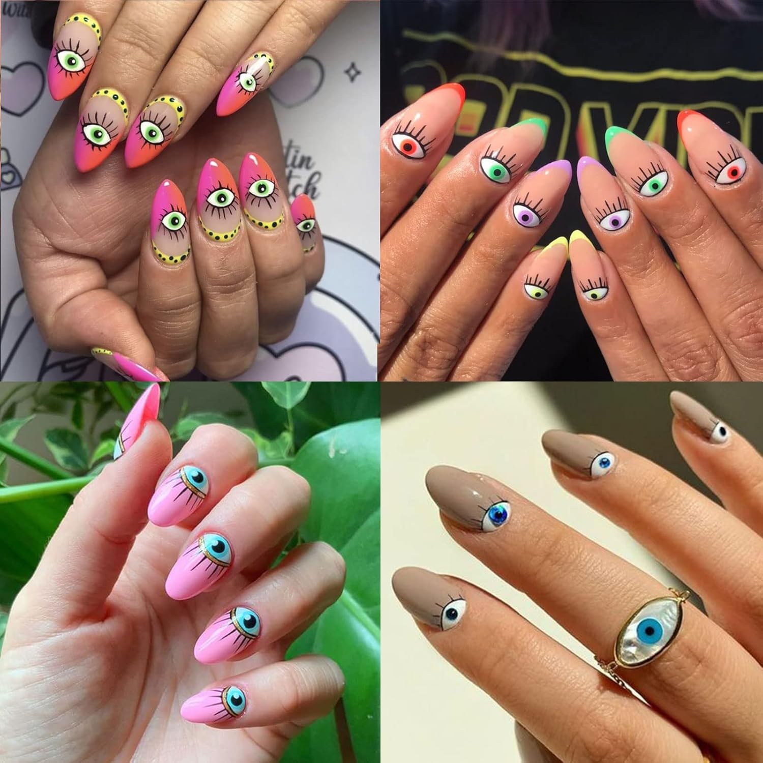 14 Sheets Evil Eye Nail Stickers, 3D Turkish Blue Eye Design Nail Art Decals, Self Adhesive Hamsa Hand of Fatima Manicure Decorations-GlimoraGlow