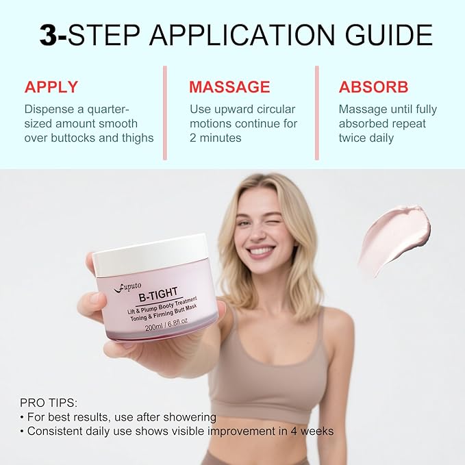 B-TIGHT Body Cream, 200ml Leave-On Booty Enhancing Mask, Firming & Moisturizing Cream, Leave-On Cellulite Mask - Improves Skin Tightness in Buttock Area, Lift sagging skin - 6.76 oz-GlimoraGlow