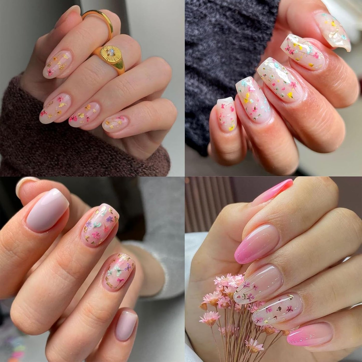 1 Box of Dried Flower Nail Stickers, Colored Dried Flower Nail Stickers, mini Real Flowers, Natural Flowers, 3D Baby's Breath Floral Art, Ladies and Girls DIY Nail Art Decoration-GlimoraGlow