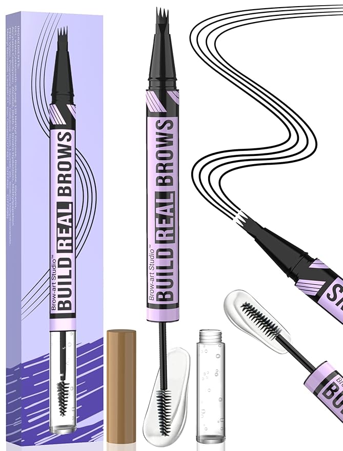 iMethod Eyebrow Pen and Eyebrow Gel - Eyebrow Pencils for Women with 4-Fork-Tip & Brow Gel Clear, Magical 2-in-1 Dual-Ended Brow Pen for Fuller-Looking Defined Brows, Stay All Day, Black-GlimoraGlow