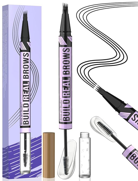 iMethod Eyebrow Pen and Eyebrow Gel - Eyebrow Pencils for Women with 4-Fork-Tip & Brow Gel Clear, Magical 2-in-1 Dual-Ended Brow Pen for Fuller-Looking Defined Brows, Stay All Day, Black-GlimoraGlow