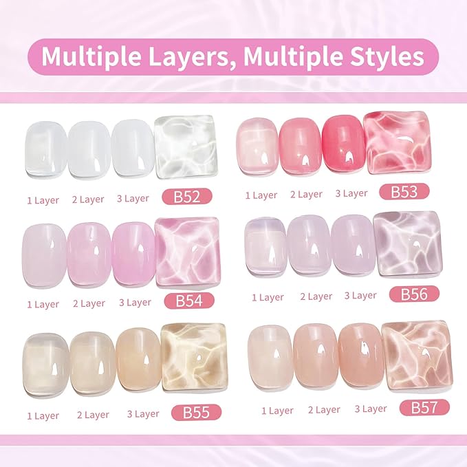 JODSONE 10ml Jelly Gel Nail Polish Set 6 Pale Colours White Pale Red Soft Pink Natural Nude Pale Purple Fresh Pink Purple All Seasons Neutral Soak off LED Lamp Gel Manicure Set for Nail Art-GlimoraGlow