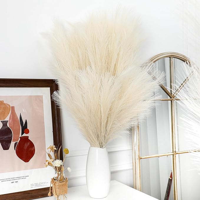 Zeyune 10 Pcs 71'' Large Faux Pampas Grass Decor Tall Artificial Pompous Grass Bulk for Boho Floor Vase Filler Wedding Floral Arrangements Home Baby Shower and Boho Decor (Beige)