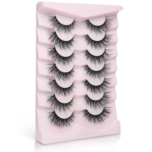Fake Lashes Natural Wispy Lashes Airy Volume Faux Mink Lashes Fluffy Long False Eye Lashes Sets Pack 18MM Reusable Eyelashes A05-GlimoraGlow