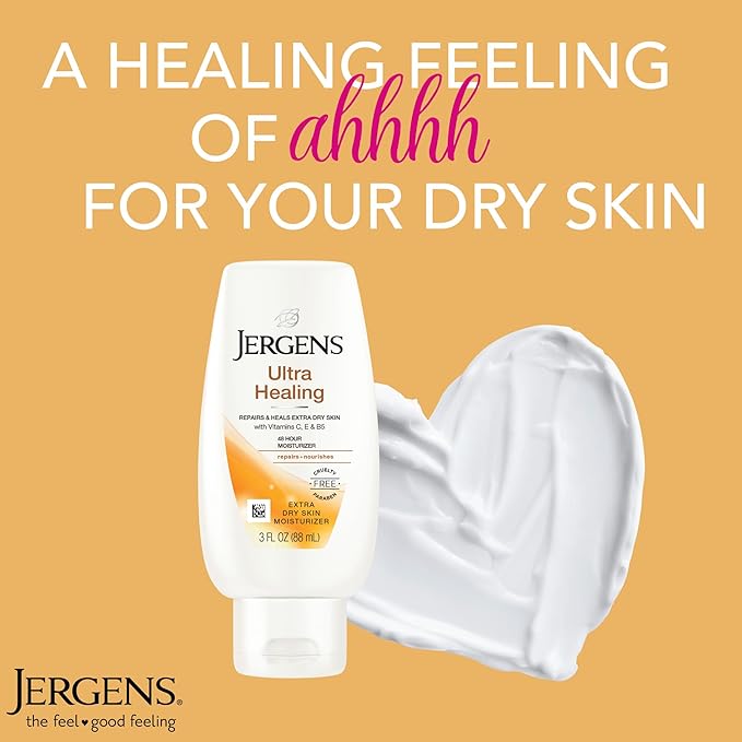 Jergens Ultra Healing Moisturizer for Dry Skin, Hand and Body Lotion, with Hydralucence Blend, Vitamins C, E and B5, 3 Oz, Pack of 8-GlimoraGlow