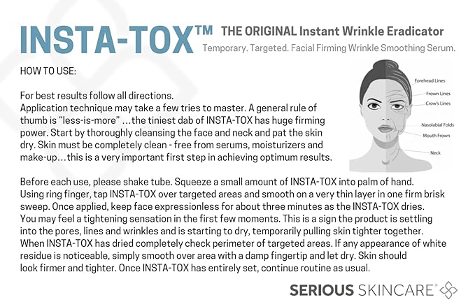 Serious Skincare INSTA-TOX Instant Wrinkle Smoothing Face Serum - Improves Appearance of Fine Lines - Temporary Skin Tightener - Line Filler .75 oz (1Pack)-GlimoraGlow