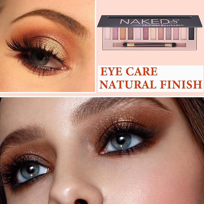 12 Color Naked Eyeshadow Palette,Pearly Earth Color Eyeshadow,Natural Shimmer Eyeshadow Palette,Professional Waterproof and Smudge Proof Eye Shadow Palette Kit,Eye Makeup Set for Women（B）-GlimoraGlow