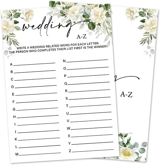 Eucalyptus Bridal Shower Games 30 Guests, Wedding A-Z Bridal Games for Showers, White Rose Wedding Engagement Party Activity Party Supplies/Green-02