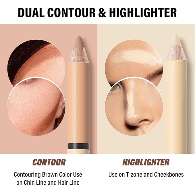 2 in 1 Cream Bronzer and Highlighter Stick,Cream Dual-Ended Highlight Contour Stick,Long Lasting & Waterproof Face Brighten Make up Pen-GlimoraGlow