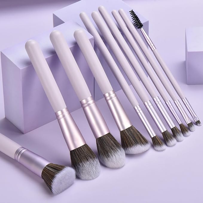 10 Piece Purple Makeup Brushes - Wooden Handle with Soft Synthetic Bristles,for Face & Eye Makeup|Professional Makeup Brushes set for Women & Girls|-GlimoraGlow