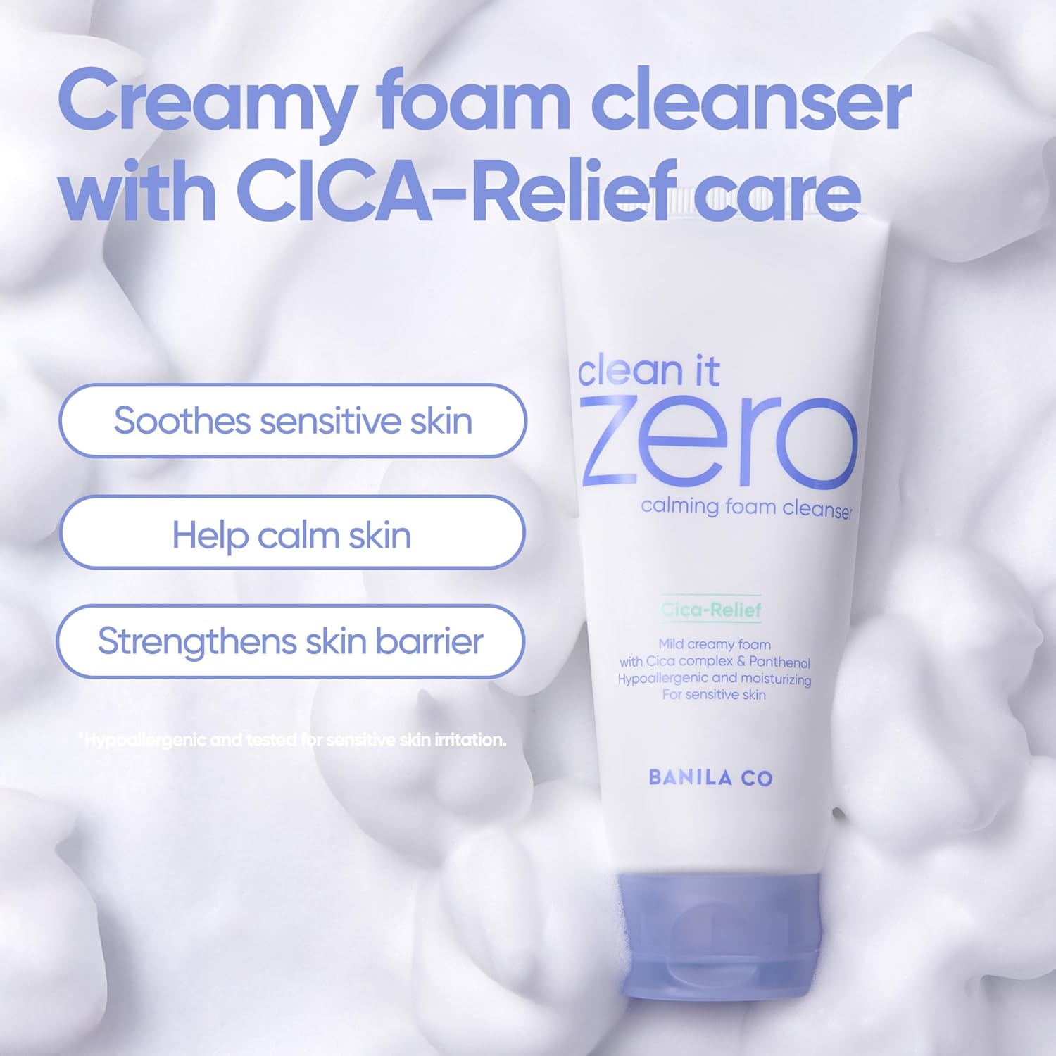BANILA CO Clean It Zero Calming Foam Cleanser | Rich Lather Hydrating Cleansing With Soothing Finish | CICA Relief for Sensitive Skin | Vegan & Hypoallergenic (150ml / 5.07 fl.oz)-GlimoraGlow