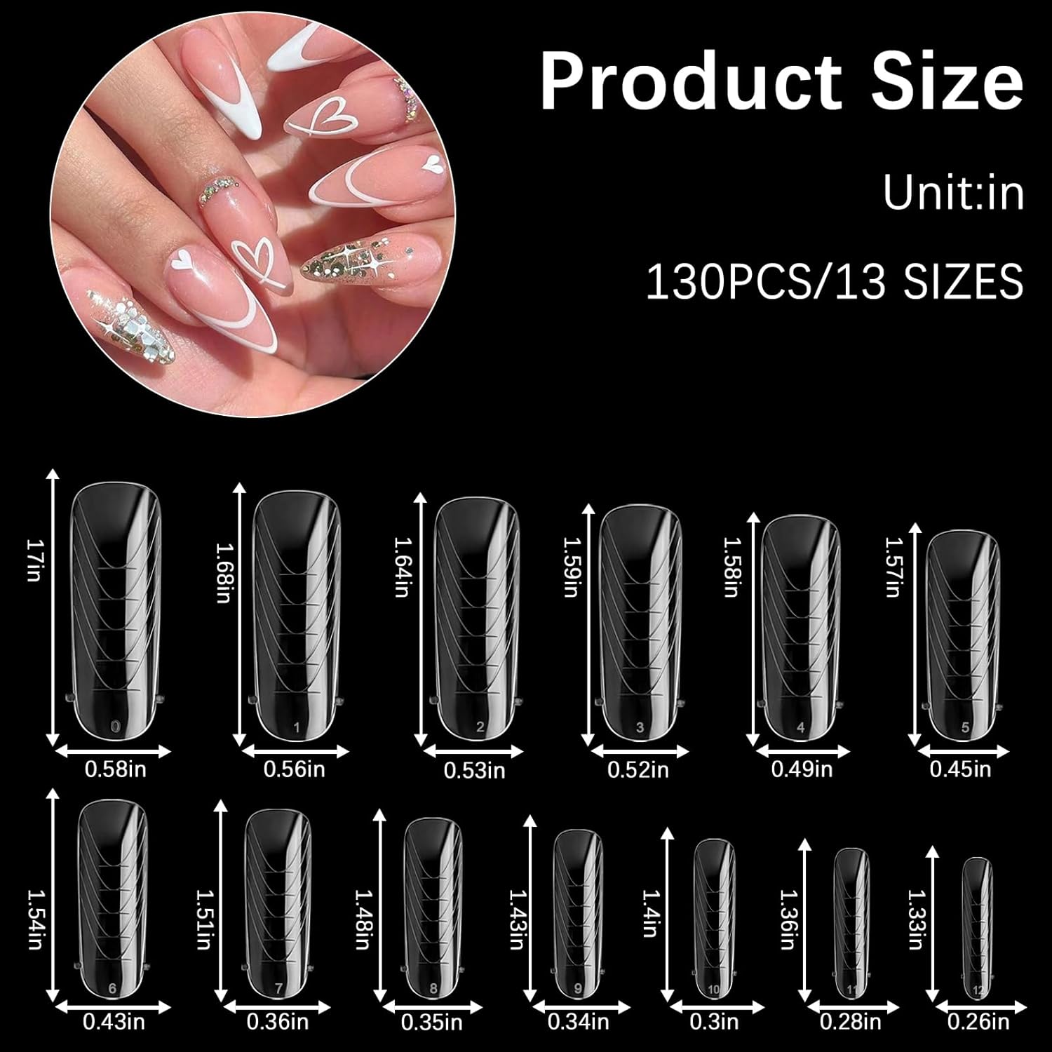130 Pcs Poly Extension Gel Dual Nail Forms Nail Molds With Scale Builder Coffin Nail for Gel Manicure Nail Art Design Salon DIY at Home (Long Round-Head Dual Nail Forms Set)-GlimoraGlow