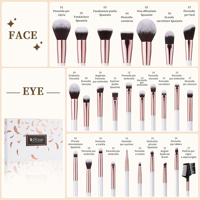 DUcare Makeup Brushes Set Professional 27Pcs Makeup Brushes Premium Synthetic Kabuki Foundation Blending Face Powder Blush Concealers Eye Shadows Make Up Brushes Kit White-GlimoraGlow
