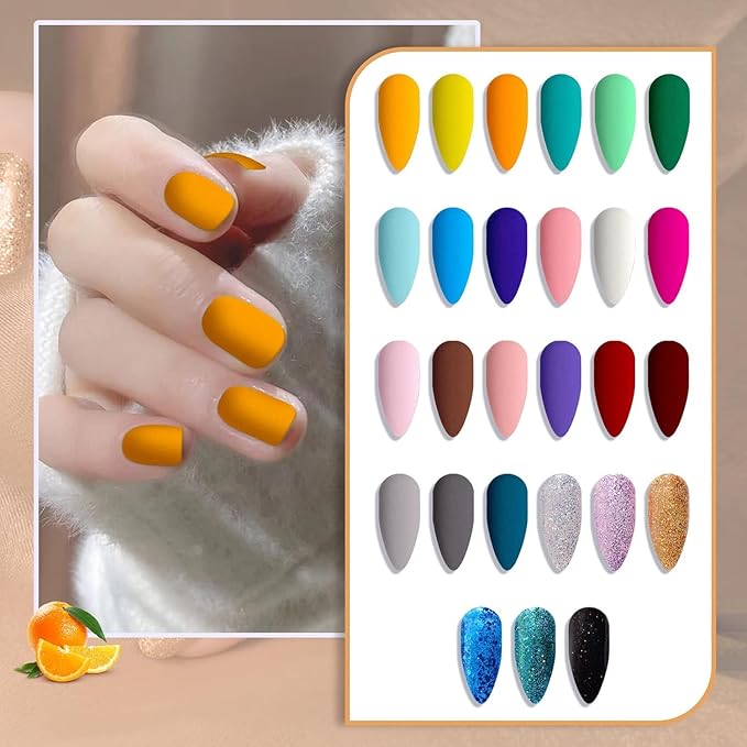 JEWHITENY 30PCS Nail Polish Kit 27 Colors Green Blue Pink Orange Gitter Sock Off Gel Polish with Matte& Glossy Top Base Coat for DIY Nail Art Manucure at Home Salon-GlimoraGlow
