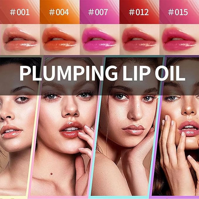 Hydrating Lip Glow Oil, Lip Oil Gloss Transparent Toot Tinted Nourishing Long Lasting Repairing Lightening Lip Lines (PINK) 0.2 OZ-GlimoraGlow