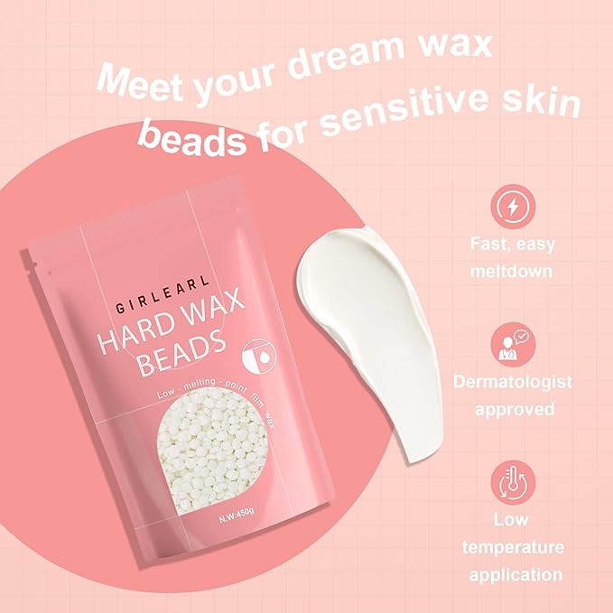 1lb Wax Beads for Hair Removal - Unscented Hard Wax Beads Refill for Professional Full Body Waxing - Ideal for Facial, Brazilian Bikini, Legs, and Underarms at Home for Women and Men (White)-GlimoraGlow