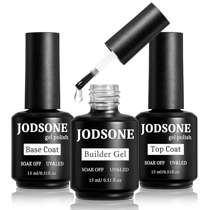 JODSONE 15ML Base Coat Top Coat and Builder Gel 3 PCS Gel Polish for Salon and Home Use-GlimoraGlow