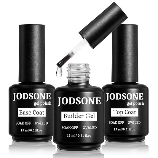 JODSONE 15ML Base Coat Top Coat and Builder Gel 3 PCS Gel Polish for Salon and Home Use-GlimoraGlow