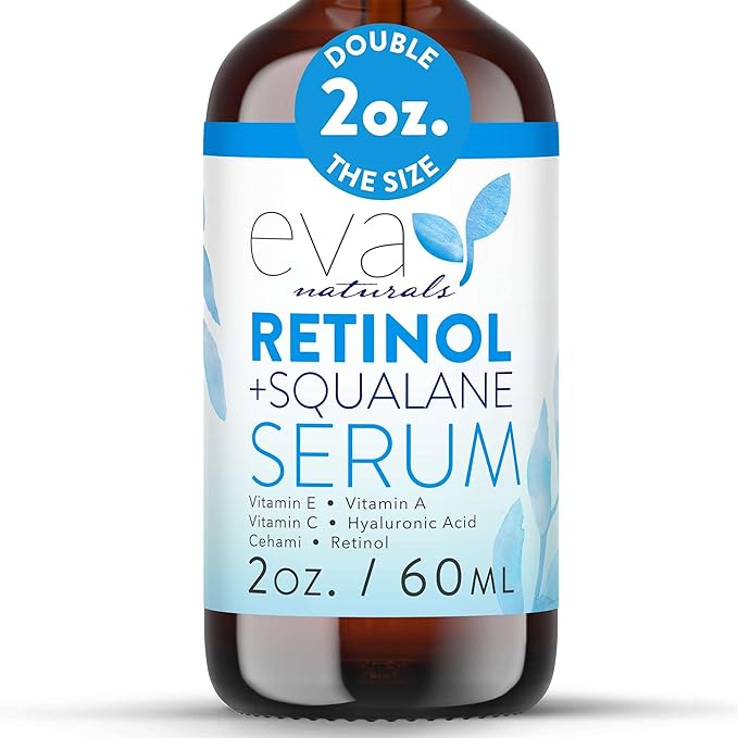 Eva Naturals Retinol + Squalane Serum – Anti Aging Face Serum for Wrinkles, Collagen Boost, Eye & Night Use – Retinoid Skin Care for Acne, Pores, Dark Spots & Sensitive Skin-GlimoraGlow