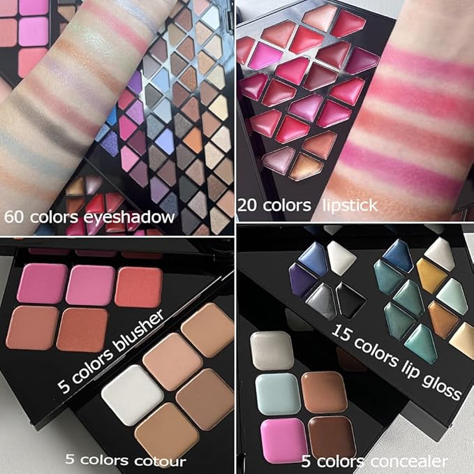 130 Color All In One Makeup Gift Set for Women Professional Makeup Kit Include 80 Eyeshadow, 20 Lipstick,15 Eyebrow Gel,5 Blusher,5 Contour & 5 Conclealer Makeup Palette Kit-GlimoraGlow