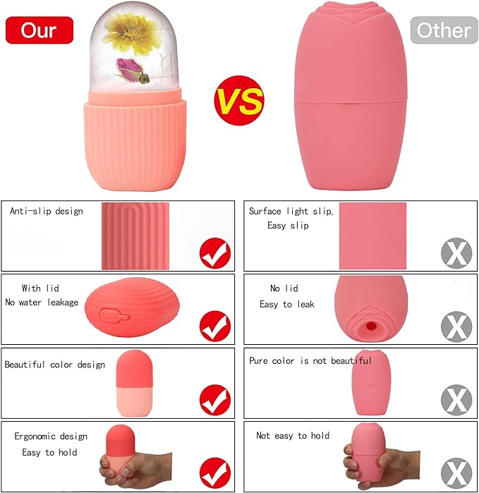 XHJRI Ice Cube Roller Massager for Face, Eyes and Neck Naturally Conditioning and Skin Care,De-Puff Eye Bags,Reduce Migraine Pain,Reusable Massage Silicone Ice Mold (Pink)-GlimoraGlow