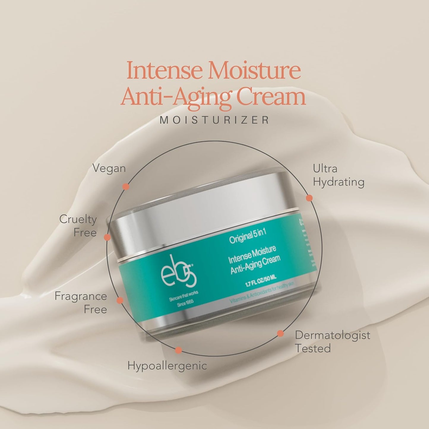 eb5 Intense Moisture Anti Aging Moisturizer Face and Neck Cream- Tone & Tighten Skin with Retinol, Fade Fine Lines and Wrinkles with Vitamin E, A and B5-4oz-GlimoraGlow