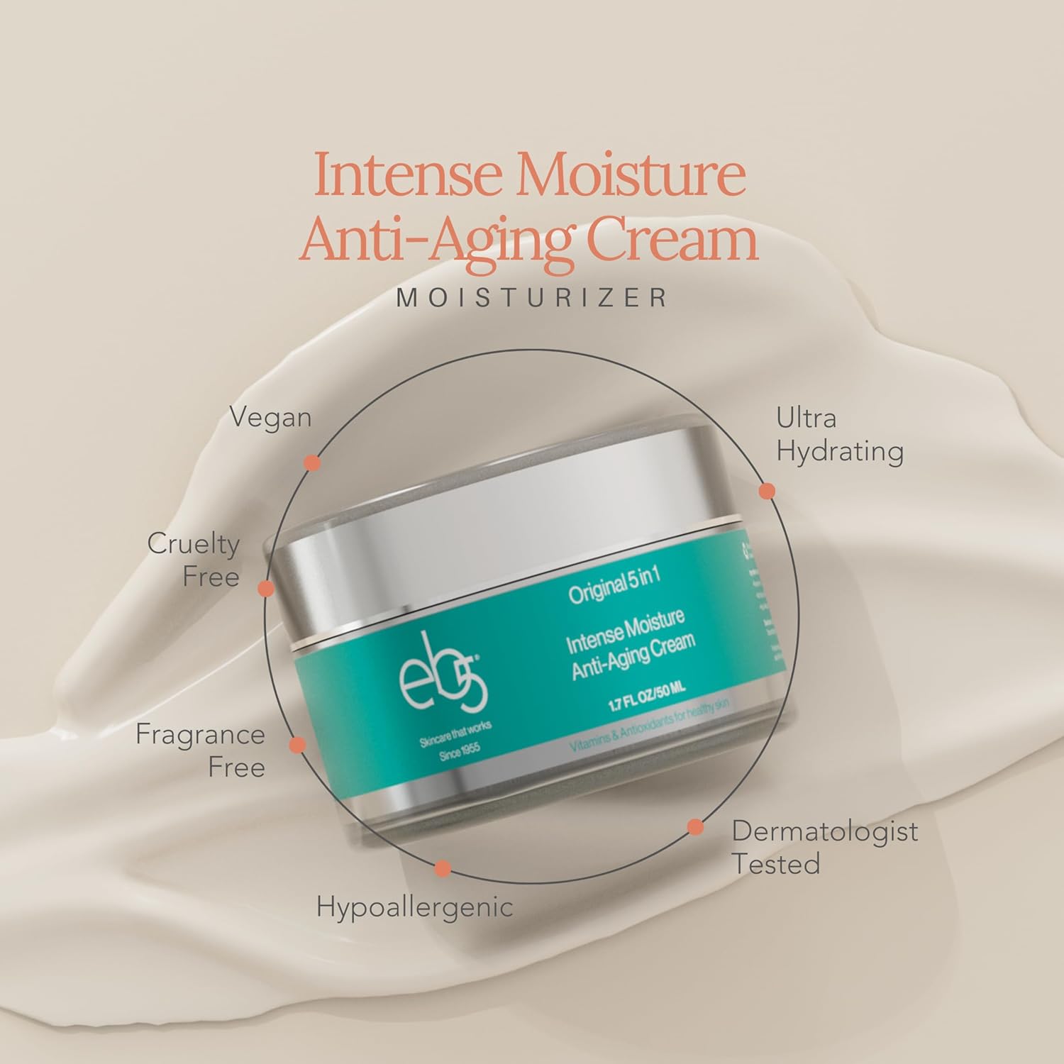 eb5 Intense Moisture Anti Aging Moisturizer Face and Neck Cream- Tone & Tighten Skin with Retinol, Fade Fine Lines and Wrinkles with Vitamin E, A and B5-4oz-GlimoraGlow