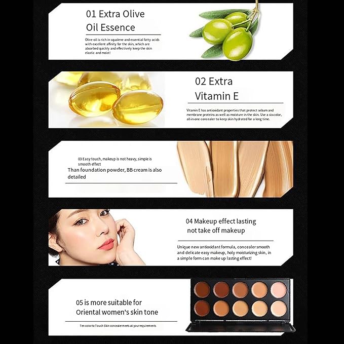 10 Shade Creamy Concealer Kit with Makeup Brush Set, 3 In 1 Professional Cream Concealer, Contour, Foundation, Color Corrector for Diminishes Appearance Dark Circles & Softens Fine Lines-GlimoraGlow